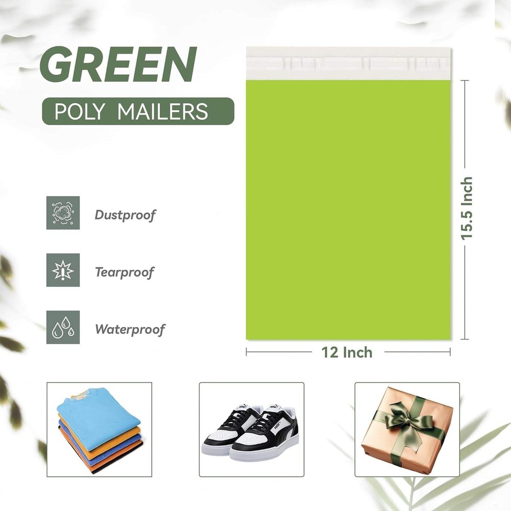 12x15.5‎ Green Poly Mailers 100 Count Mailing Supplies Shipping Packaging Bags